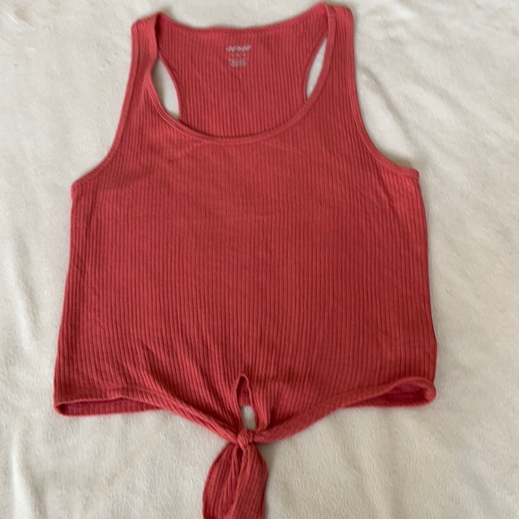 Aerie Red Ribbed Racerback Cropped Front Tie Tank Top size Large - Picture 1 of 8